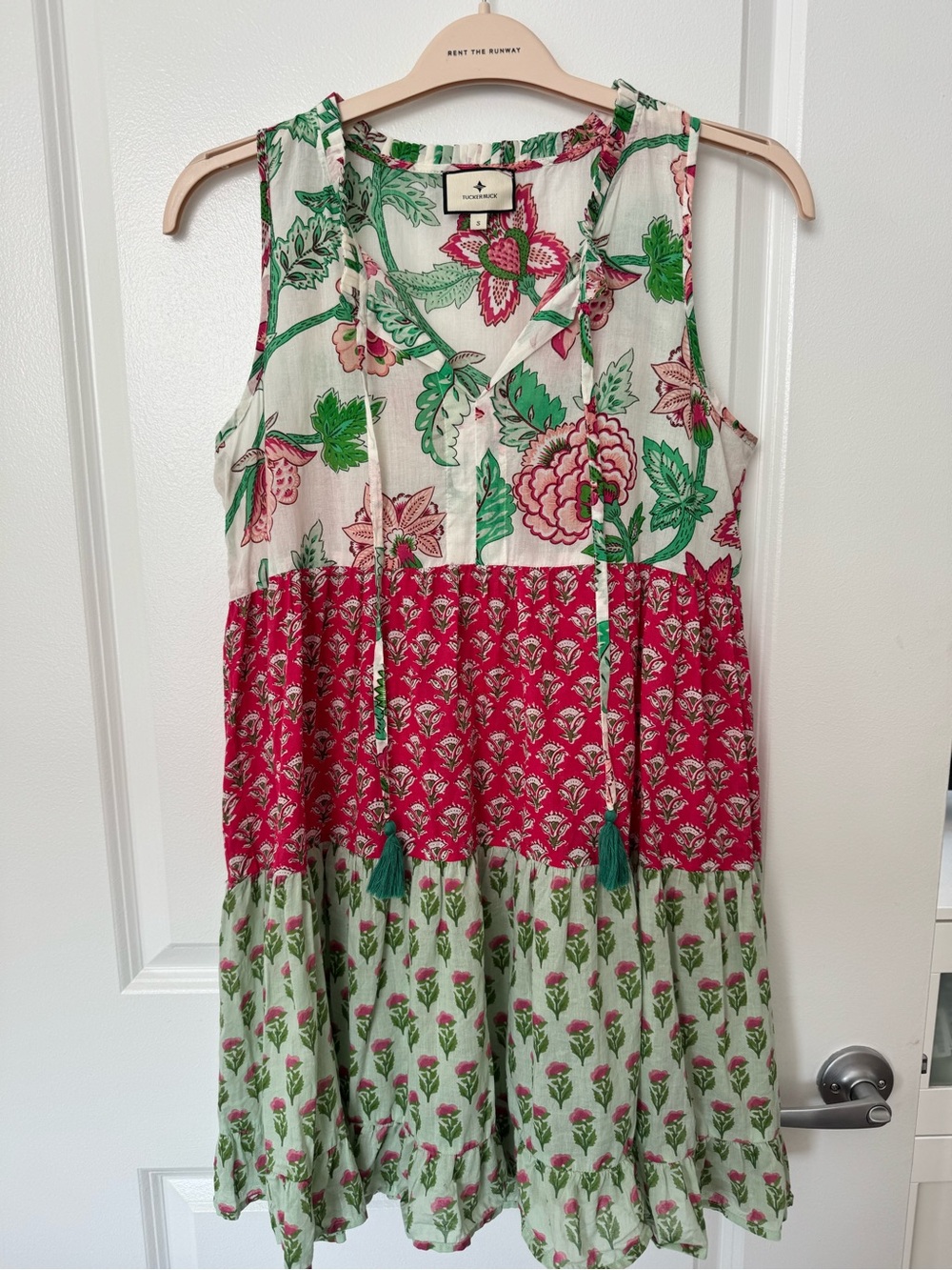 Tuckernuck Sleeveless Floral Tiered Dress in Pink and Green